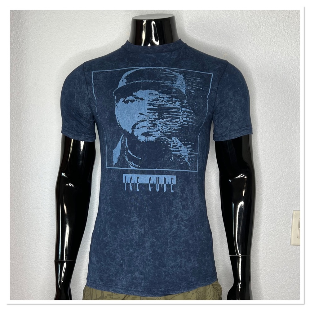 Ice Cube Rap Music Blue Graphic Print T-Shirt Sz S Cotton Blend Blue
